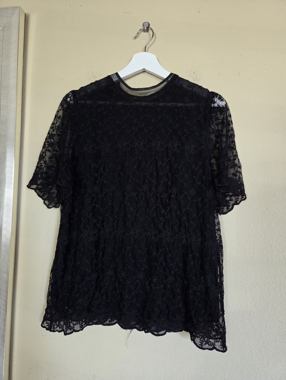Everleigh Black Sheer Floral Lace Short Sleeve Top